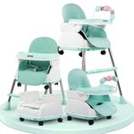 Baybee 4 in 1 Nora Convertible High Chair for Kids with Adjustable Height and Footrest, Baby Toddler Feeding Booster Seat with Tray, Wheels, Safety Belt, Boys & Girls 6 Months to 3 Years (Green)