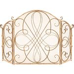 Best Choice Products 3-Panel 55x33in Solid Wrought Iron See-Through Metal Fireplace Screen, Spark Guard Safety Protector w/Decorative Scroll - Gold