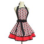 Violet Mist Cute Retro Apron Lacy Vintage Maid Polka Dot Cooking Aprons Chef Bib for Women Ladies (Black Red)