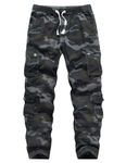 APTRO Men's Cotton Casual Cargo Pants Multi Pockets Work Pants Outdoor Hiking Pants with Elastic Waistband #03 Black Camo 1X