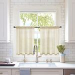 MIULEE 2 Panels Kitchen Tiers Half Window Sheer Curtains Rod Pocket Semitranslucent Voile Drapes for Kitchen Bathroom Small Windows 29 by 36 Inch Beige