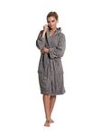 Turkuoise Women's Turkish Cotton Hooded Robe, Terry Hooded Bathrobe, Gray, Small