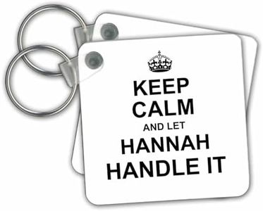 3dRose Keep Calm and Let Hannah Handle It - Funny Personal Name - Key Chains, 2.25" x 2.25", Set of 2 (kc_233351_1)