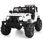 Costzon Ride On Truck, 12V Battery Powered Electric Ride On Car w/ 2.4 GHZ Parental Remote Control, LED Lights, Double Doors, Safety Belt, Music, MP3 Player, Spring Suspension (White)