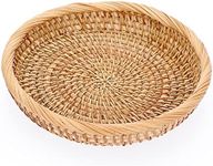 Hipiwe Small Key Basket Bowl for Entryway 7.6" Round Woven Wicker Basket Snacks Fruit Candy Serving Basket Tray Rattan Organizer Basket for Keys Wallet Cell Phone