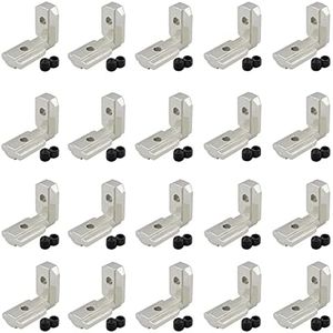 20pcs Silver T Slot L-Shape Interior Inside Corner Connector Joint Bracket,TTZEZE 90 Degree Aluminum Profile Interior Joint with M6 Screws,Suitable for 10mm Slot 4545 Series Aluminum Extrusion Profile