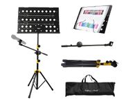 Softline Pro SP 222-Y Foldable Music Notation Sheet Stand With Microphone Boom Arm and Carry Bag - 2 Steps Height Adjustable