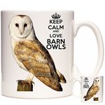 KAZMUGZ BARN OWL MUG, Keep Calm and Love Barn Owls. White ceramic mug with a picture of a Beautiful Barn Owl