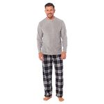 Toro Rocco Mens Fleece Pyjama Set Long-Sleeve Soft PJ Sleepwear Nightwear Top and With Check Pants Warm Winter Comfortable Men Pjs, Grey X Large