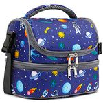 FlowFly Double Decker Cooler Insulated Lunch Bag Large Tote for Boys, Girls, Men, Women, with Adjustable Strap,Astronaut