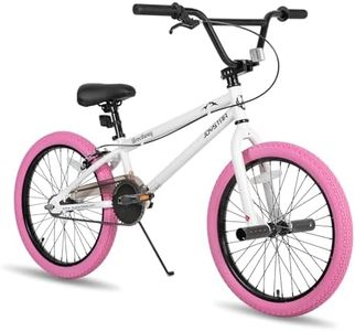 JOYSTAR 20 Inch Kids Bike Freestyle BMX Bikes for 6-10 Years Boys Girls and Beginner Riders, 20 Inch Bikes with Pink Tires, White Frame