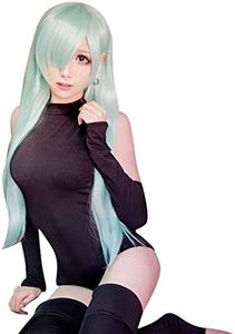 Probeauty Long Green Cosplay Wig Mint Anime Striaght Wigs + Hair Cap for Halloween Costume Party