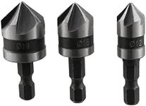 sourcing map Countersink Drill Bit Set 12mm 16mm 19mm Dia 1/4” Hex Shank 90 Degree 5 Flute Chamfer Tool for Woodworking Carbon Steel 3pcs