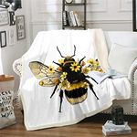 Cute Bee Blanket for Kids Boys Girls Social Insects Print Blankets and Throws Blossom Flowers Fleece Blankets 3D Bee Printed Sherpa Blanket,Plush Blankets Single 50"x60"