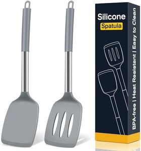2 Pack Silicone Spatula Set, Solid & Slotted Turner for Non-Stick Pans, High Heat Resistant Silicone Kitchen Utensils, BPA-Free Cooking Utensils for Flipping, Cooking, Eggs, Pancakes (Gray)