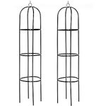 Unibos Set of 2 Metal Garden Obelisk Climbing Plants Support 1.9m Flowers Steel Frame Trellis Vines Floral Decor Black Yard Round Weather-Proof Metal