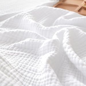 PHF 100% Cotton Muslin Blanket Queen Size 90" x 90", 4-Layer Lightweight and Breathable Blanket for Summer, Luxuriously Soft Gauze Blanket for Couch Bed, White