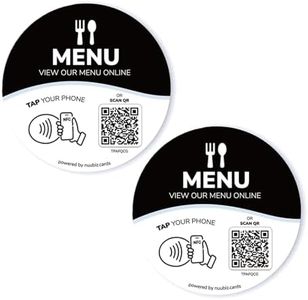NFC Menu QR Code Sign with Adhesive Backing(2)– Tap or Scan to View Menu, Works Like a Review Tap Card or Social Media Sign, No App/Fees, Use Your Existing Menu Link