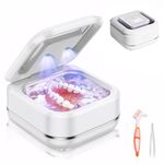 Ultrasonic Retainer Cleaner, 45kHz Ultrasonic Denture Cleaner Machine with UV-Light, Portable Professional Cleaner for Retainer Aligner Mouthguard Nightguards Toothbrush Heads Jewelr (White)