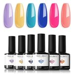 Modelones Gel Nail Polish Set from BELLE GAGA Summer 6 Colors Neon Bright Hot Pink Royal Blue Purple Turquoise Peaches Coral Yellow Nail Gel Kit Soak Off Nail Art Design Manicure DIY at Home Salon Gifts for Women Girls