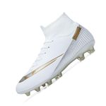 Roniluu Football Cleats,Unisex Soccer Shoes Men Women,Breathable Football Boots Big Boys Girls White