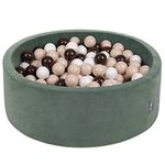 KiddyMoon Soft Ball Pit Round 90X30cm/200 Balls ∅ 7Cm / 2.75In For Kids, Foam Velvet Ball Pool Baby Playballs, Made In EU, Forest Green:Pastel Beige/Brown/White