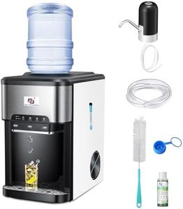 NUNET 3-in-1 Portable Ice Maker Water Dispenser Countertop Built-in Ice Machine 44lbs Ice Daily Top Loading 5 Gallon Hot Cold Water Dispenser w. 4lb Ice Storage & Cleaning Sets, Water Pump