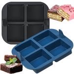 Webake Brownie Baking Tin 2 Pcs 4 Cavity Silicone Brownie Baking Tray for Air Fryer Brownie Pan for Brownie Bite Muffin Cake (Blue, Gray)