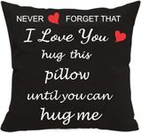 Christmas Pillow Covers Pillow Cover I Love You Hug This Pillow Until You Can Hug Me, Valentine's Day Birthday Gifts for Girlfriend Cotton Linen Square Decorative Cushion Waist Pillowcase 18"x 18"