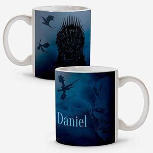 LolaPix Taza Juego de Tronos personalizada con nombre. Regalos Frikis personalizados. Tazas personalizadas de cerámica. Varios diseños y colores de Interior. Juego de Tronos
