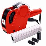 MX5500 Pricing Tag Gun with 5150 pcs White Label Gun Stickers & 3 Extra Inker Rollers, Pricing Label Gun, 8 Digits Retail Pricing Gun and Labels for Grocery Store, Food (Red)