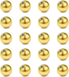 VCMART 16G Metal Replacement Balls Externally Threaded Piercing Balls for Lip Septum Nose Cartilage Tragus Helix Daith Rook Ear Piercing Jewelry 3mm Body Jewelry Piercing Barbell Parts Gold 20pcs