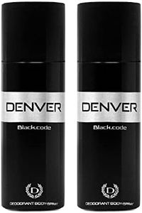 Denver Black Code Deodorant Aerosol For Men (150Ml Each) - Pack Of 2 | Long Lasting Deo For Men