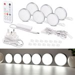 WOBANE Under Counter Lights, Dimmable LED Under Cabinet Lighting, 6Pack LED Puck Lights with Remote Control,12.5W Display Lights for Cabinets,Kitchen,Book Shelf,Showcase,Cupboard,6000K White