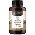 Organic Cordyceps Mushroom Capsules - Ultra Concentrated Cordyceps Mushroom Extract Supplement - Promotes Energy, Endurance and Stamina - 100% Fruiting Body - 120 Count - Longevity Botanicals