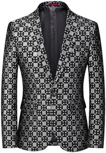 UNINUKOO Mens Blazer Jacket Plaid Slim Fit Casual Party Prom Ligthweight Sport Coat Suit Separates US Size 30 Silver