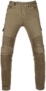 Winter Plus Velvet Men Motorcycle Riding Jeans Motocross Racing Pants CE Armored (M=30=Waist 33", Army Green)