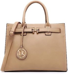 Dasein Women Satchel Purses Handbags Belted Top-handle Work Tote Shoulder Bags with Long Strap (Beige)