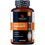 Pumpkin Seed Oil Capsules - Cold Pressed Extra Virgin, 180 Vegan Softgels (60 Days) | High Strength 3000mg with Omega 6 & 9 for Prostate, Urinary, Hair & Heart Support | STERLING NUTRITION