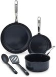 GreenPan Prime Midnight Hard Anodized Healthy Ceramic Nonstick, 5 Piece Cookware Pots and Pans Set, PFAS-Free, Dishwasher Safe, Oven Safe, Black