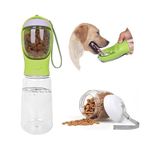 Blonviz Dog Water Bottle, 2 in 1, Leak Proof Portable Pet Water Bottle with Food Container, Outdoor Portable Water Dispenser for Dog, Puppy Supply for Walking, Hiking, Camping, Travel (Green)