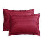 VAS COLLECTIONS Premium 210 TC 100% Pure Cotton Satin Stripes Pillow Cover Set of 2 Pcs, for Hotel Hospital Uses, 18x28 inches - Red & Maroon