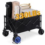 Moothing Heavy Duty Collapsible Wagon, Utility Folding Grocery Wagon Stroller Beach Wagon Cart with Wheels Foldable for Shopping Garden Sports Outdoor Camping Wagon (Black)