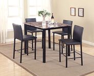 Roundhill Furniture P007BK 5 Piece Citico Counter Height Dining Set with Laminated Faux Marble Top