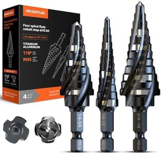 M35 Cobalt HSS Step Drill Bits, Four Spiral Flute Cobalt Step Drill Bit,1/8"-7/8"(3PCS) Hex Shank Unibit for Aluminum, Stainless Steel, Metal, Wood, Plastic.