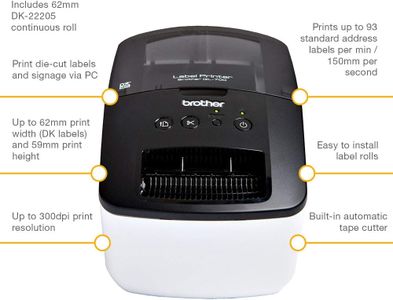 Brother QL-700 Desktop Label Maker – USB, 62mm Wide, Black Print