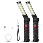 LED Worklight Flashlight, Suranew COB Rechargeable Work Lights with Magnetic Base 360 Degree Rotate and 5 Modes Portable Flood Light Inspection Construction Light for Car Repair (Black Silver, 2 pack)