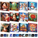 JSRQT 12 Pack Diamond DIY Painting Cards Christmas Card with Envelopes Greeting Cards Xmas Craft Handmade Diamond Art Christmas Decorations Brilliant Festival Postcards Glitter Crystal Art Card Kits