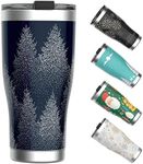 HAUSHOF 20oz Christmas Tumbler, Stainless Steel and Double Wall Insulated Travel Coffee Mug with Lid, Good Choice for Christsmas Gifts-Navy Blue with Pine Tree