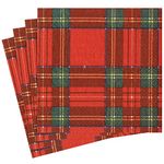 Caspari Entertaining with Royal Plaid Dinner Napkins, Red, (Pack of 20)